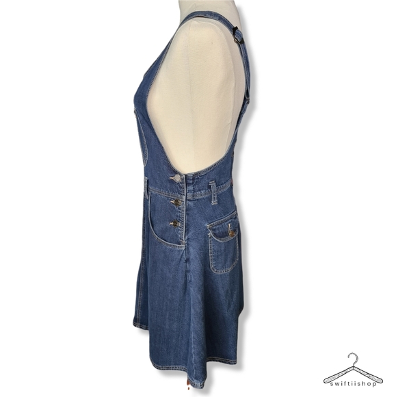VINTAGE Size M DIAN YUN 100% Cotton Denim Blue Overall Mini Dress - Picture 3 of 10